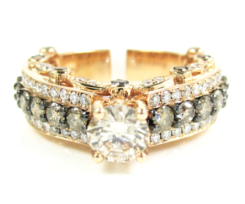 Ladies 14k rose gold champagne & white diamond engagement ring 2.69ct