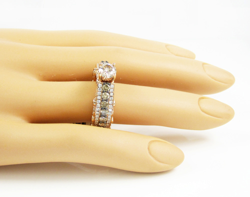 Ladies 14k rose gold champagne & white diamond engagement ring 2.69ct