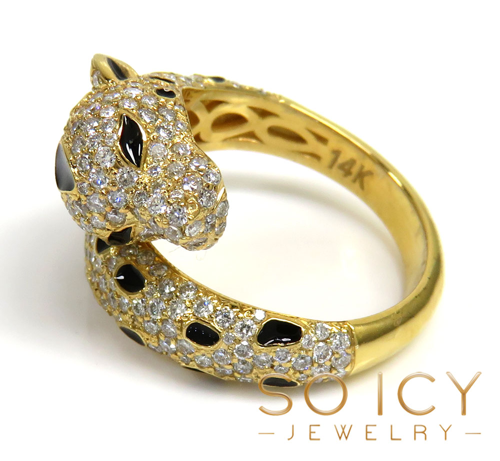 Ladies 14k yellow gold diamond & black enamel leopard ring 1.42ct - Image 4