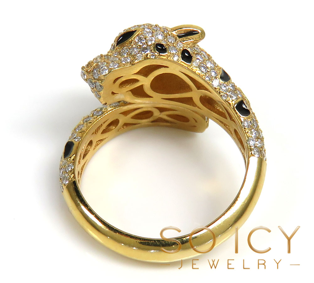 Ladies 14k yellow gold diamond & black enamel leopard ring 1.42ct - Image 6
