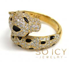 Ladies 14k yellow gold diamond & black enamel leopard ring 1.42ct