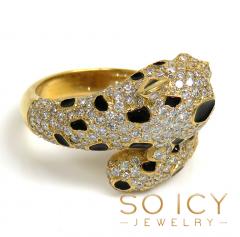 Ladies 14k yellow gold diamond & black enamel leopard ring 1.42ct