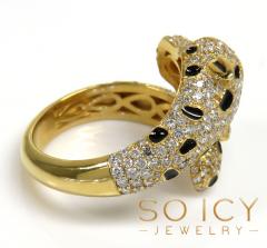 Ladies 14k yellow gold diamond & black enamel leopard ring 1.42ct