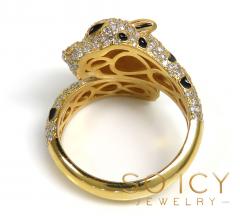 Ladies 14k yellow gold diamond & black enamel leopard ring 1.42ct