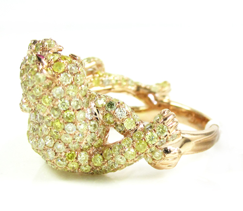 Ladies 14k rose gold canary diamond & red ruby panther ring 4.24ct