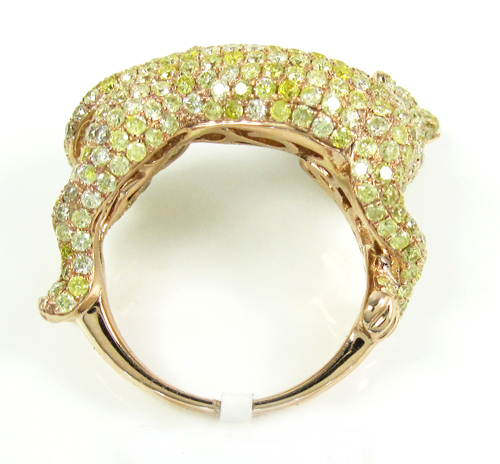 Ladies 14k rose gold canary diamond & red ruby panther ring 4.24ct