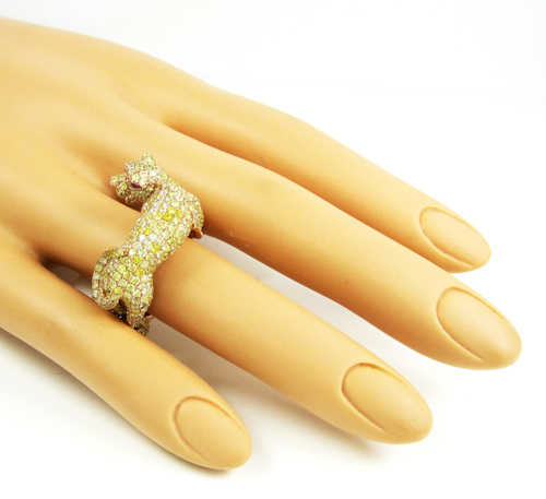 Ladies 14k rose gold canary diamond & red ruby panther ring 4.24ct