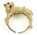 Ladies 14k rose gold canary diamond & red ruby panther ring 4.24ct