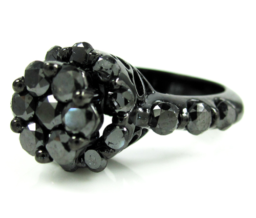 Ladies 10k black gold black diamond engagement ring set 3.72ct