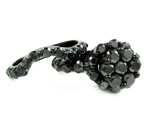 Ladies 10k black gold black diamond engagement ring set 3.72ct