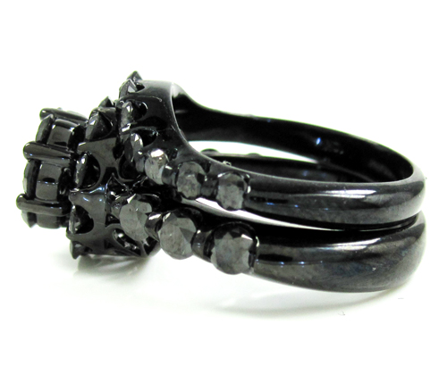 Ladies 10k black gold black diamond engagement ring set 3.72ct