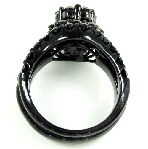 Ladies 10k black gold black diamond engagement ring set 3.72ct