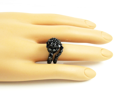 Ladies 10k black gold black diamond engagement ring set 3.72ct