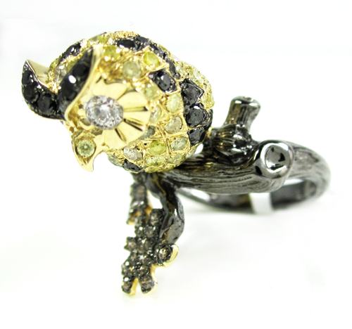 Ladies 14k yellow gold multi colored diamond owl ring 2.54ct - Image 4