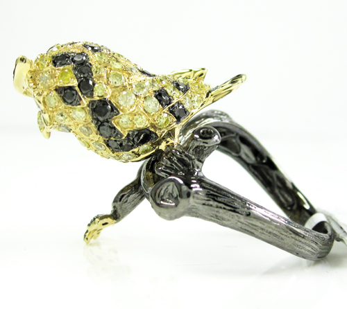 Ladies 14k yellow gold multi colored diamond owl ring 2.54ct