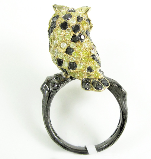 Ladies 14k yellow gold multi colored diamond owl ring 2.54ct - Image 6