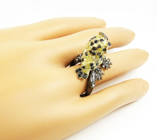 Ladies 14k yellow gold multi colored diamond owl ring 2.54ct
