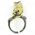 Ladies 14k yellow gold multi colored diamond owl ring 2.54ct