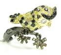 Ladies 14k yellow gold multi colored diamond owl ring 2.54ct