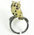 Ladies 14k yellow gold multi colored diamond owl ring 2.54ct