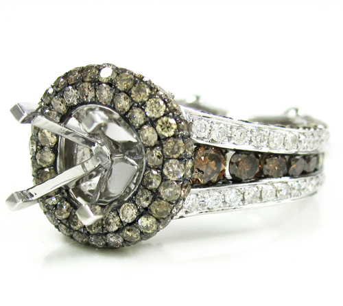 Ladies 14k white gold champagne & white diamond semi mount ring 3.45ct