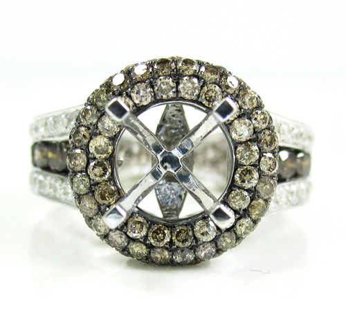 Ladies 14k white gold champagne & white diamond semi mount ring 3.45ct