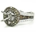 Ladies 14k white gold champagne & white diamond semi mount ring 3.45ct