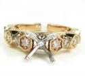 Ladies 14k rose gold champagne & white diamond semi mount ring 0.99ct