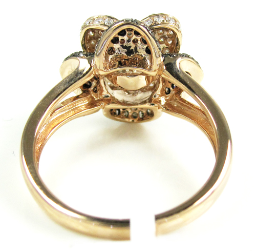Ladies 14k white gold champagne & white diamond flower semi mount ring 0.99ct