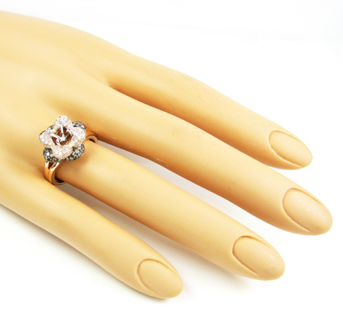 Ladies 14k white gold champagne & white diamond flower semi mount ring 0.99ct - Image 5