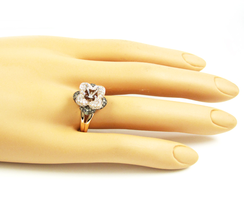 Ladies 14k white gold champagne & white diamond flower semi mount ring 0.99ct - Image 6