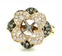Ladies 14k white gold champagne & white diamond flower semi mount ring 0.99ct