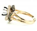 Ladies 14k white gold champagne & white diamond flower semi mount ring 0.99ct