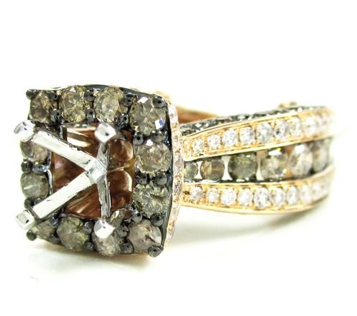 Ladies 14k rose gold champagne & white diamond semi mount ring 3.93ct