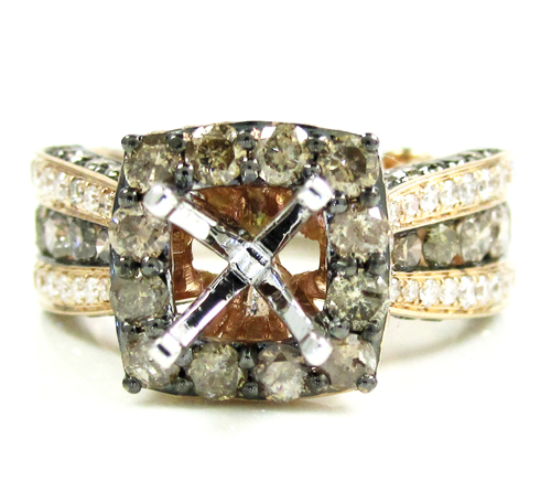Ladies 14k rose gold champagne & white diamond semi mount ring 3.93ct