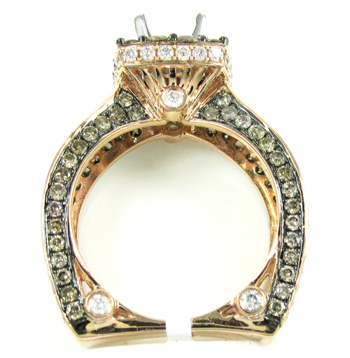 Ladies 14k rose gold champagne & white diamond semi mount ring 3.93ct