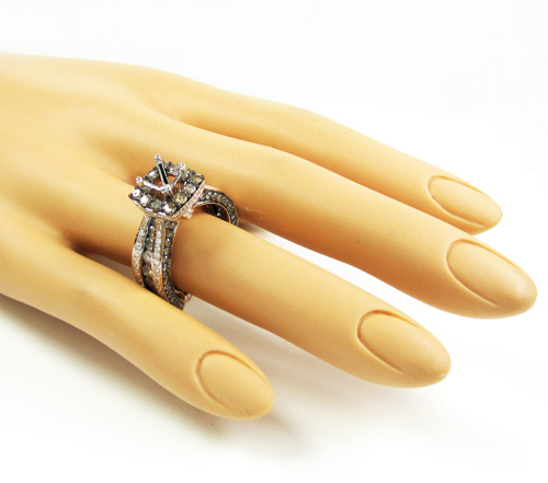 Ladies 14k rose gold champagne & white diamond semi mount ring 3.93ct
