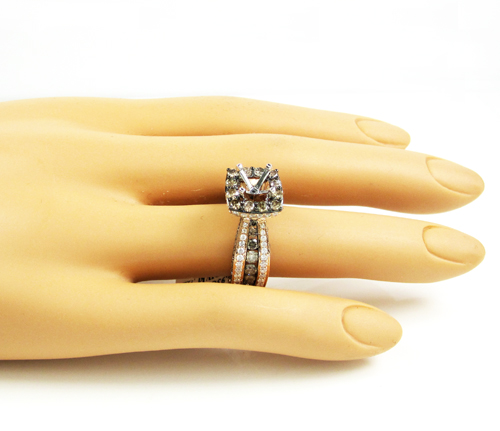 Ladies 14k rose gold champagne & white diamond semi mount ring 3.93ct