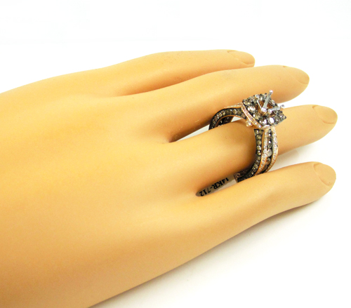 Ladies 14k rose gold champagne & white diamond semi mount ring 3.93ct