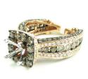 Ladies 14k rose gold champagne & white diamond semi mount ring 3.93ct