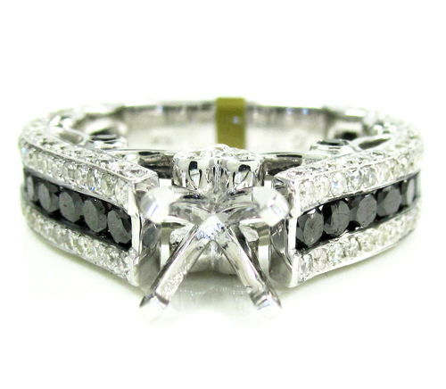 Ladies 10k white gold black & white diamond semi mount ring 2.37ct