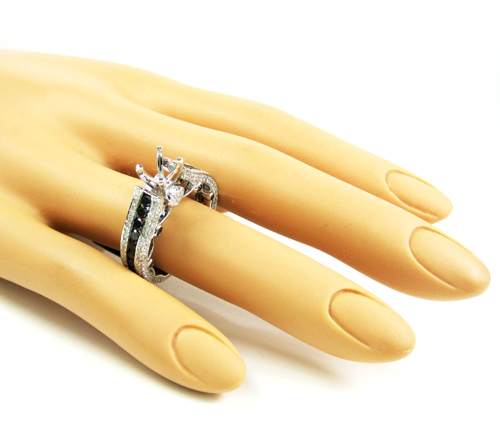 Ladies 10k white gold black & white diamond semi mount ring 2.37ct