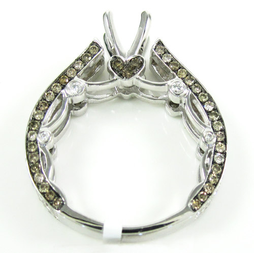 Ladies 14k white gold champagne & white diamond semi mount ring 2.36ct