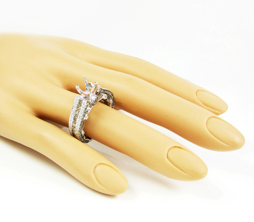 Ladies 14k white gold champagne & white diamond semi mount ring 2.36ct