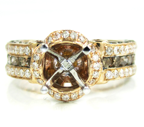 Ladies 14k rose gold champagne & white diamond semi mount ring 2.66ct