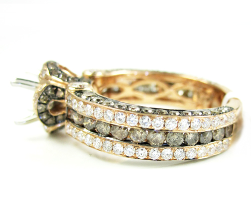 Ladies 14k rose gold champagne & white diamond semi mount ring 2.66ct - Image 4