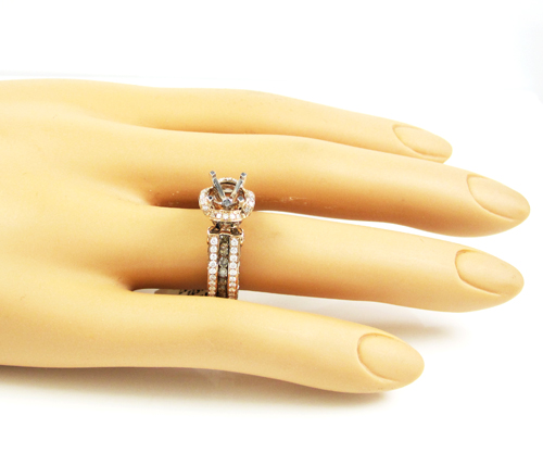 Ladies 14k rose gold champagne & white diamond semi mount ring 2.66ct