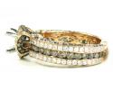 Ladies 14k rose gold champagne & white diamond semi mount ring 2.66ct