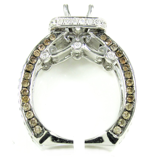 Ladies 14k white gold champagne & white diamond semi mount ring 3.68ct