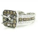 Ladies 14k white gold champagne & white diamond semi mount ring 3.68ct